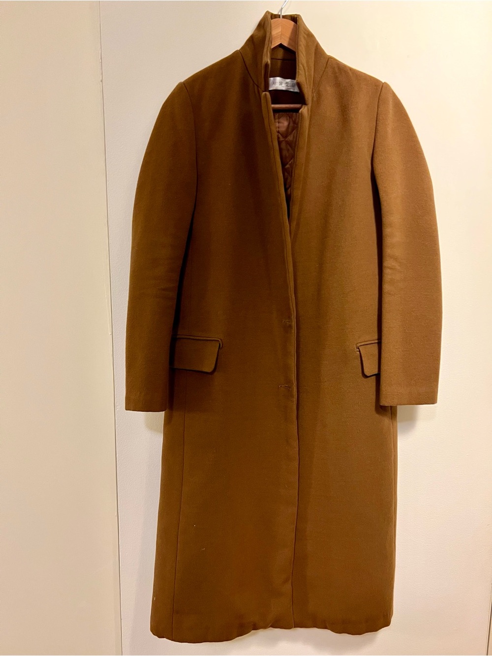 Korean Tailored Camel Wool Blend Structured Overcoat